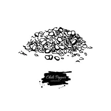 Chili Pepper hand drawn vector illustration of crushed pile. Vegetable engr.. Stock Illustration
