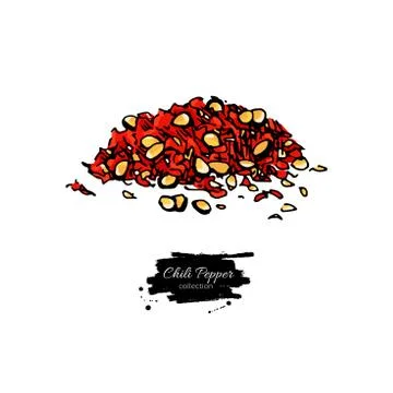 Chili Pepper hand drawn vector illustration of crushed pile. Vegetable arti.. Stock Illustration