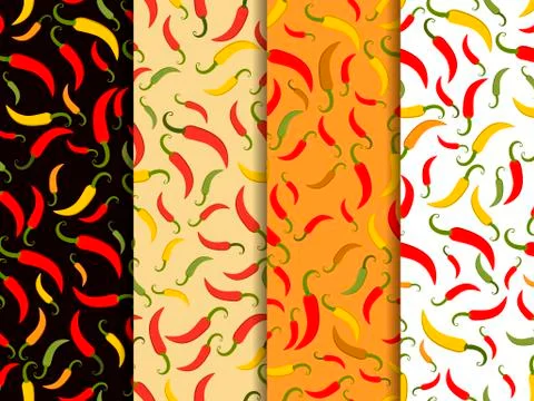 Chili pepper seamless pattern. Set of backgrounds with red hot chili pepper.. Stock Illustration