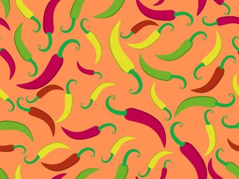 Chili pepper seamless pattern. Spicy spice for dishes. Background for menu, p Stock Illustration
