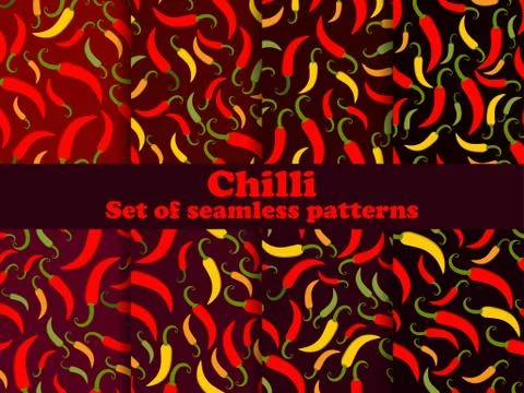 Chili pepper set of seamless patterns. Spice that piquants dishes. Background イラスト素材