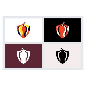 Chili Pepper Shield Logo Concept Design Stock Illustration