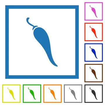 Chili pepper solid flat framed icons Illustrazione stock