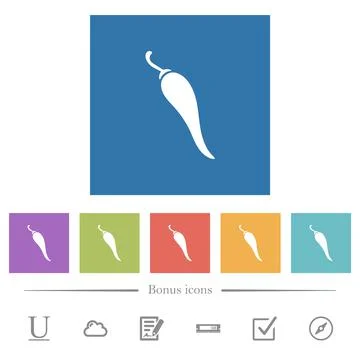 Chili pepper solid flat white icons in square backgrounds 库存插图