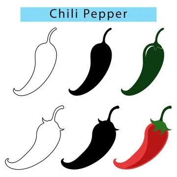 Chili Pepper Vector art, Chili silhouette Vector, Chili line art, Spicy icon Stock Illustration