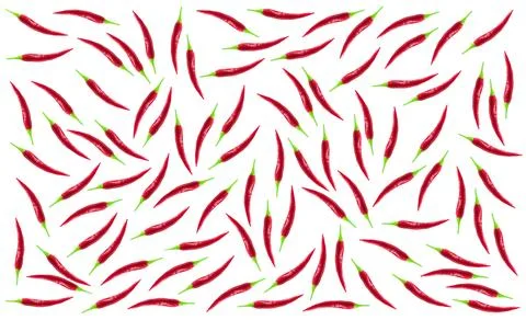 Chili pepper on white background as pattern or splash Stock Photos