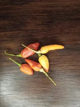 Chili Peppers on Kitchen Table 스톡 사진