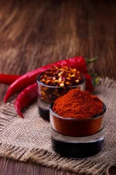 Chili peppers on rustic background 스톡 사진