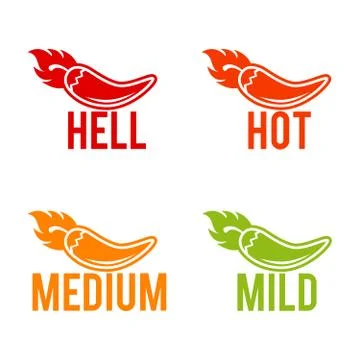 Chili peppers scale hell, hot, medium and mild icons. Eps10 Vector. Stock Illustration
