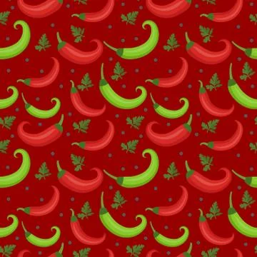 Chili peppers seamless pattern. Pepper red and green endless background, text Illustrazione stock