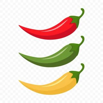 Chili Peppers Set Vector Illustration. Red Green Yellow Hot Pepper, Spicy Food Stock Illustration