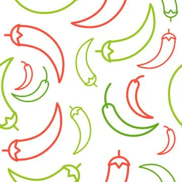 Chili Seamless pattern outline vegetable set, for use as wrapping paper gift, 库存插图