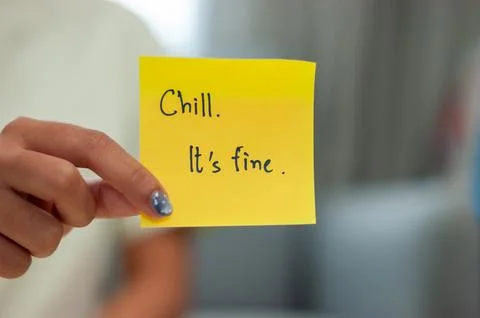 Chill message sticky note home office motivational content relaxed environm.. Stock Photos