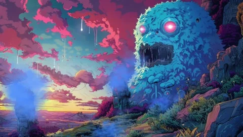 Chill Relaxing Animated Loop, dark fantasy, sci fi, horror Stock Footage 265068043