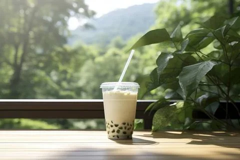  A chilled glass of bubble tea with tapioca pearls, the perfect refreshmen... Stock Photos