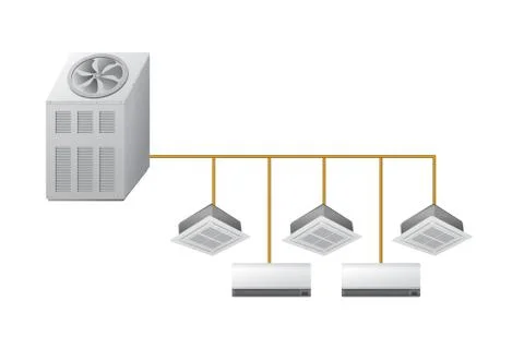 Chiller with Ceiling Cassette and wall indoor units. Illustrazione stock