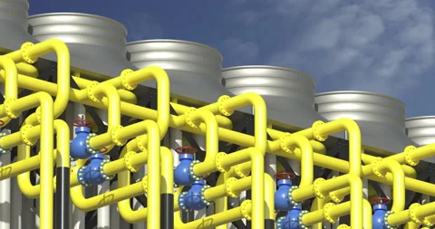 Chiller cooling system at the compressor station. Heat exchanger in which air Stock Footage 164369576