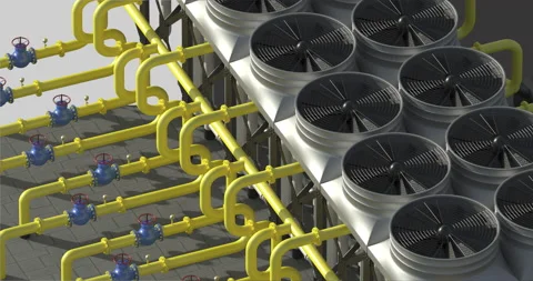 Chiller cooling system at the compressor station. Heat exchanger in which air 스톡 동영상 164372889