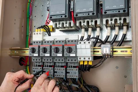 Chiller engineer testing a wiring circuit Stock Photos