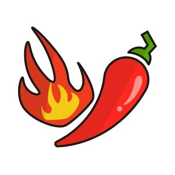 Chilli and fire icon. Hot and spicy. Very hot. Vector. Stock Illustration