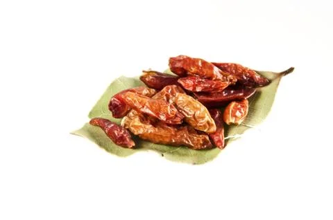 Chilli auf Lorbeer Stock Photos