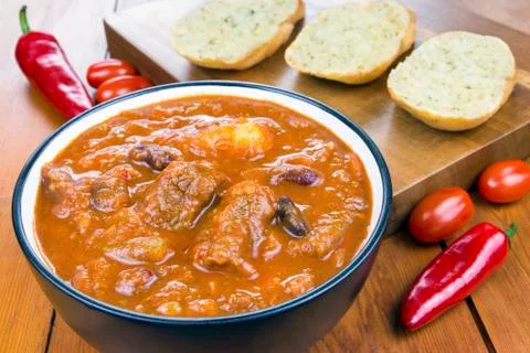Chilli Beef Stew With Garlic Bread 写真素材