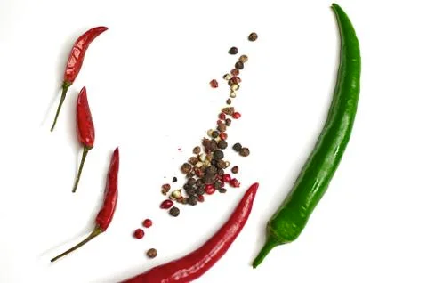 Chilli close-up from above on a light background Stock Photos