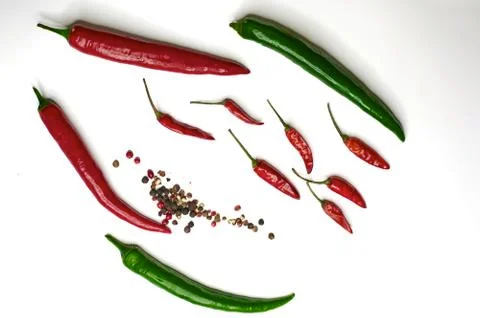 Chilli hot pepper close-up top on a light background Stock Photos