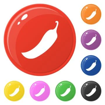 Chilli icons set 8 colors isolated on white. Collection of glossy round color Stock Illustration