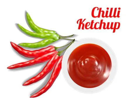 Chilli ketchup suace in dish with chilli Stock Illustration