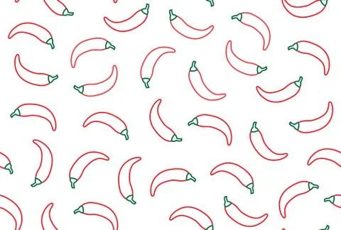 Chilli pepper background, spicy vegetable seamless pattern. Jalapeno line icons Stock Illustration