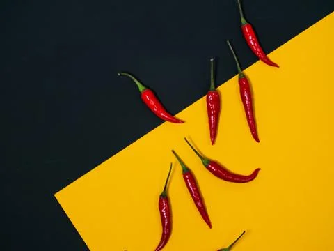 Chilli pepper on the black background. empty space for your text. blank for d Stock Photos