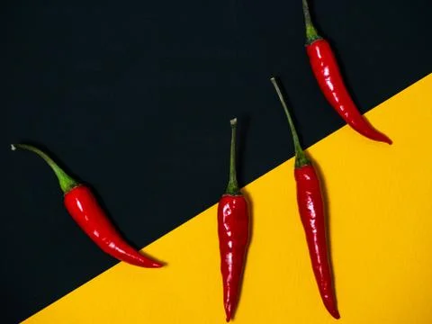 Chilli pepper on the black background. empty space for your text. blank for d Stock Photos