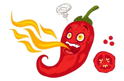 Chilli pepper with flame. Stock Illustration