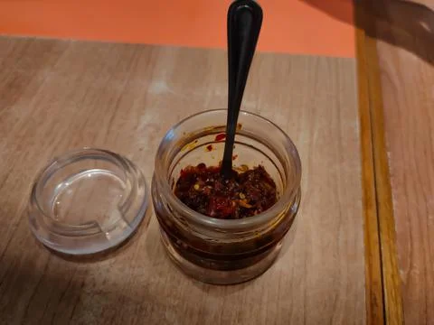 Chilli sauce on a jar Stock Photos