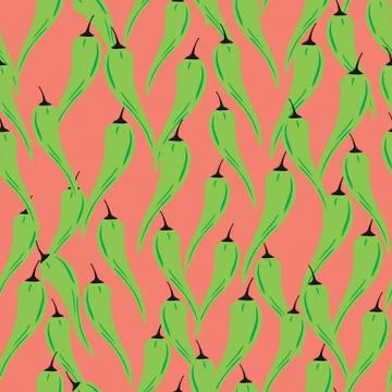 Chilli seamless pattern in doodle style. Hot chile peppers wallpaper. Creativ 스톡 일러스트