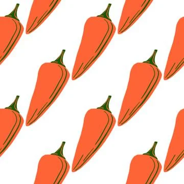 Chilli seamless pattern in doodle style. Hot chile peppers wallpaper. Creativ 스톡 일러스트