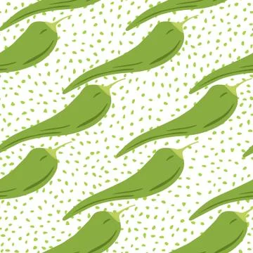 Chilli seamless pattern on dots background. Chile peppers wallpaper. Illustrazione stock