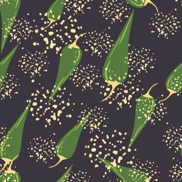 Chilli seamless pattern on dots background. Chile peppers wallpaper. 스톡 일러스트
