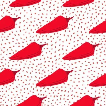 Chilli seamless pattern on dots background. Chile peppers wallpaper. Stock Illustration
