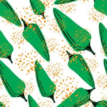 Chilli seamless pattern on dots background. Chile peppers wallpaper. 스톡 일러스트