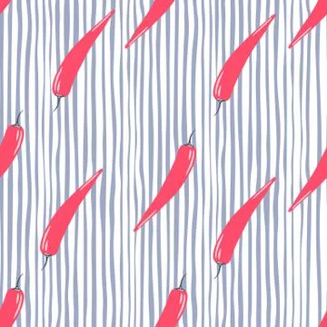 Chilli seamless pattern on stripe background. Chile peppers wallpaper. Stock Illustration