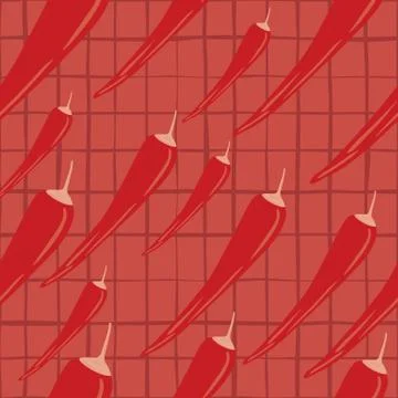 Chilli seamless pattern on stripe background. Chile peppers wallpaper. Illustrazione stock