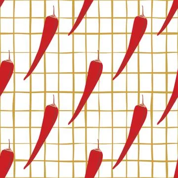 Chilli seamless pattern on stripe background. Chile peppers wallpaper. 스톡 일러스트