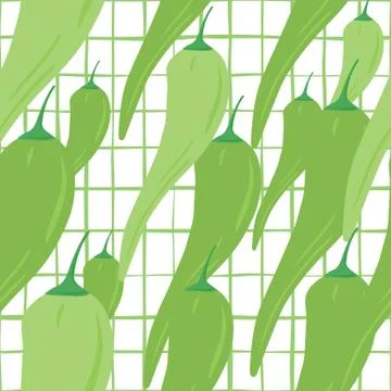 Chilli seamless pattern on stripe background. Chile peppers wallpaper. 스톡 일러스트