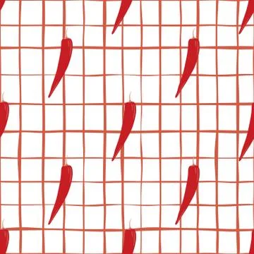 Chilli seamless pattern on stripe background. Chile peppers wallpaper. Stock Illustration