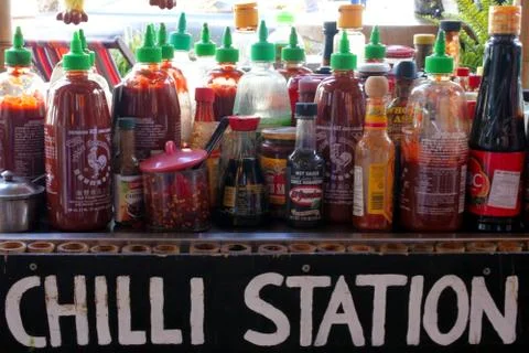 Chilli Station in a restaurant Stock Photos
