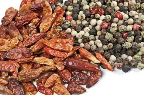 Chilli und Pfefferkörner Stock Photos