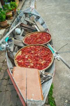 Chillies drying outside Stock Photos