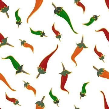 Chillies scattered On White Stock Illustration